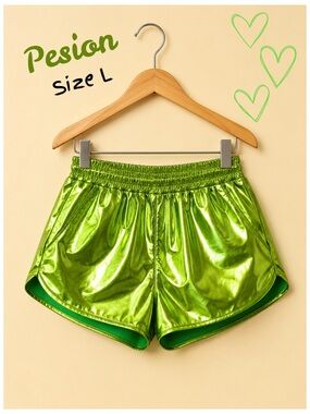Women's Metallic Green Athletic Shorts - Size L